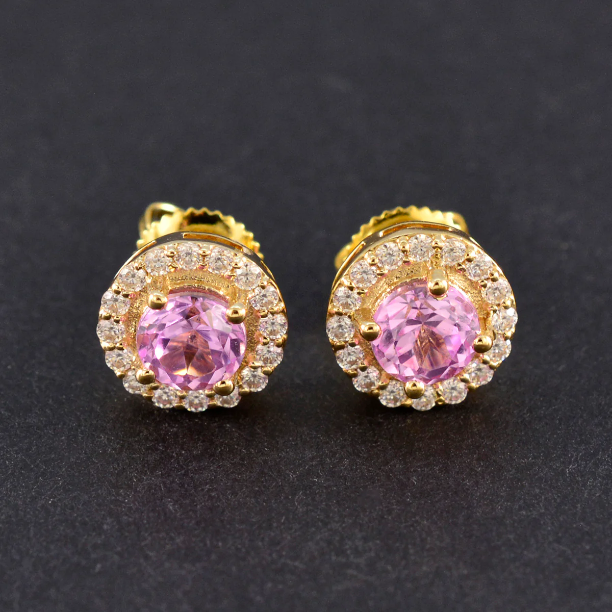 Pink CZ American Lourdes multiple Stud Pink 925 Silver Earring - Image 4