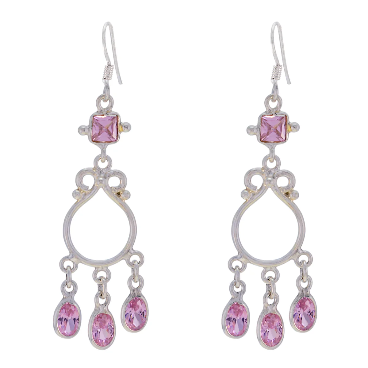 Pink CZ American Sarah multiple Dangle Pink 92.5 Silver Earring