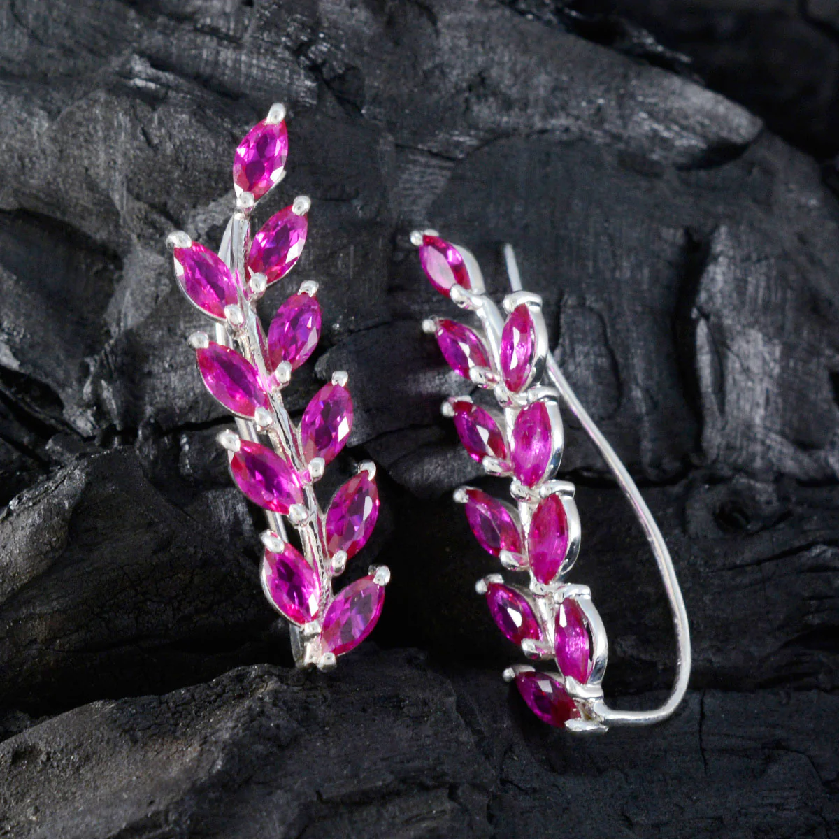 Pink CZ Japanese Scarlett multiple Dangle Pink 925 Silver Earring - Image 2