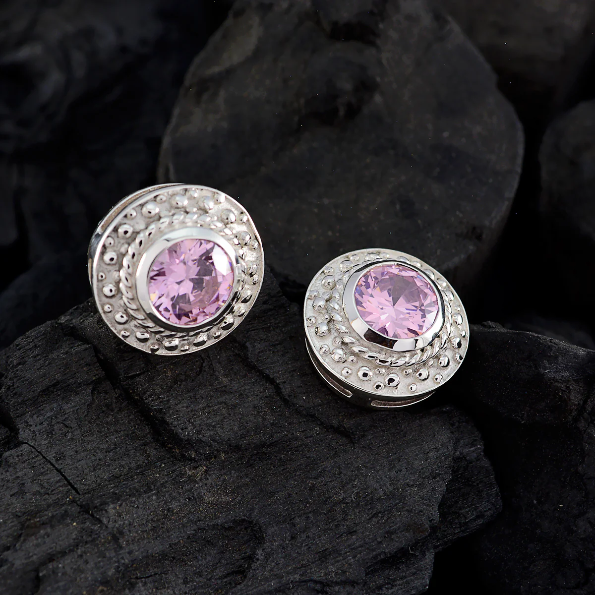 Pink CZ Korean Savannah Solitaire Stud Pink 925 Silver Earring - Image 2