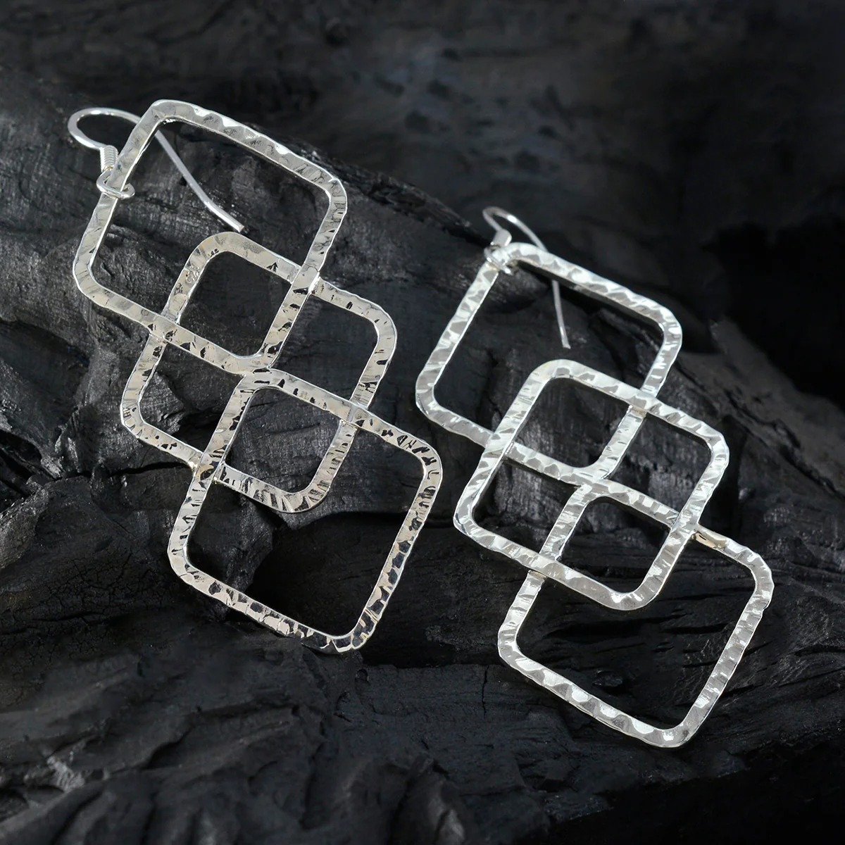 Plain Middle Eastern Ivana plain Dangle Gray 925 Silver Earring - Image 2