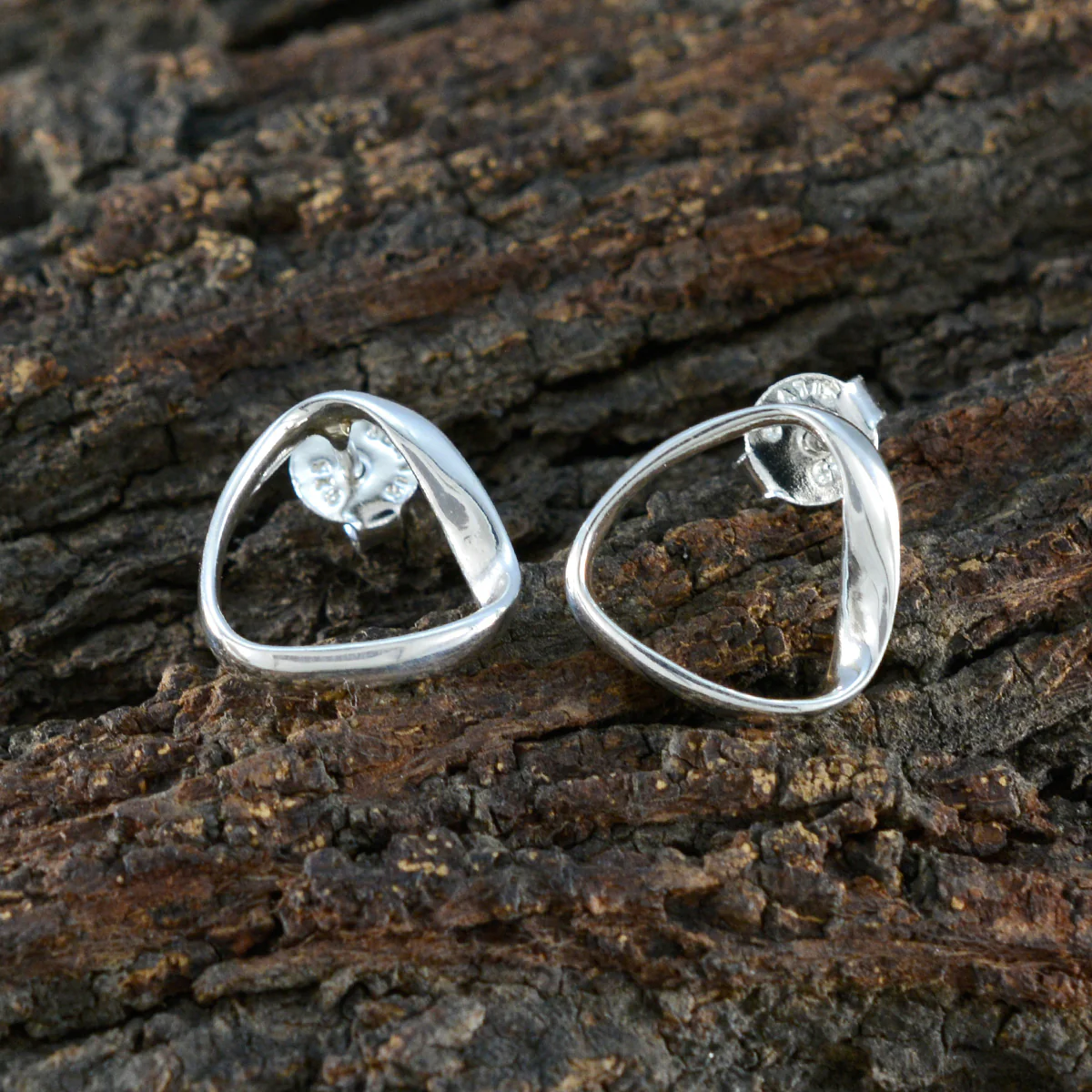 Plain Moroccan María plain Stud Gray 925 Silver Earring - Image 3
