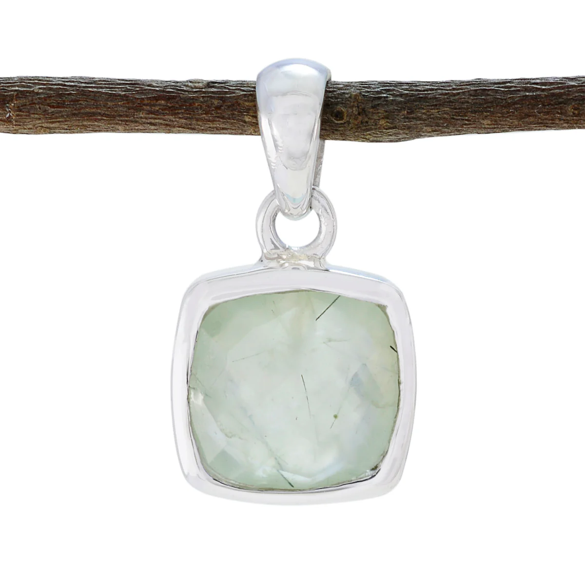 Prehnite Dainty Italian 925 Silver Solitaire Pauline Graceful Green Pendant Jewelry