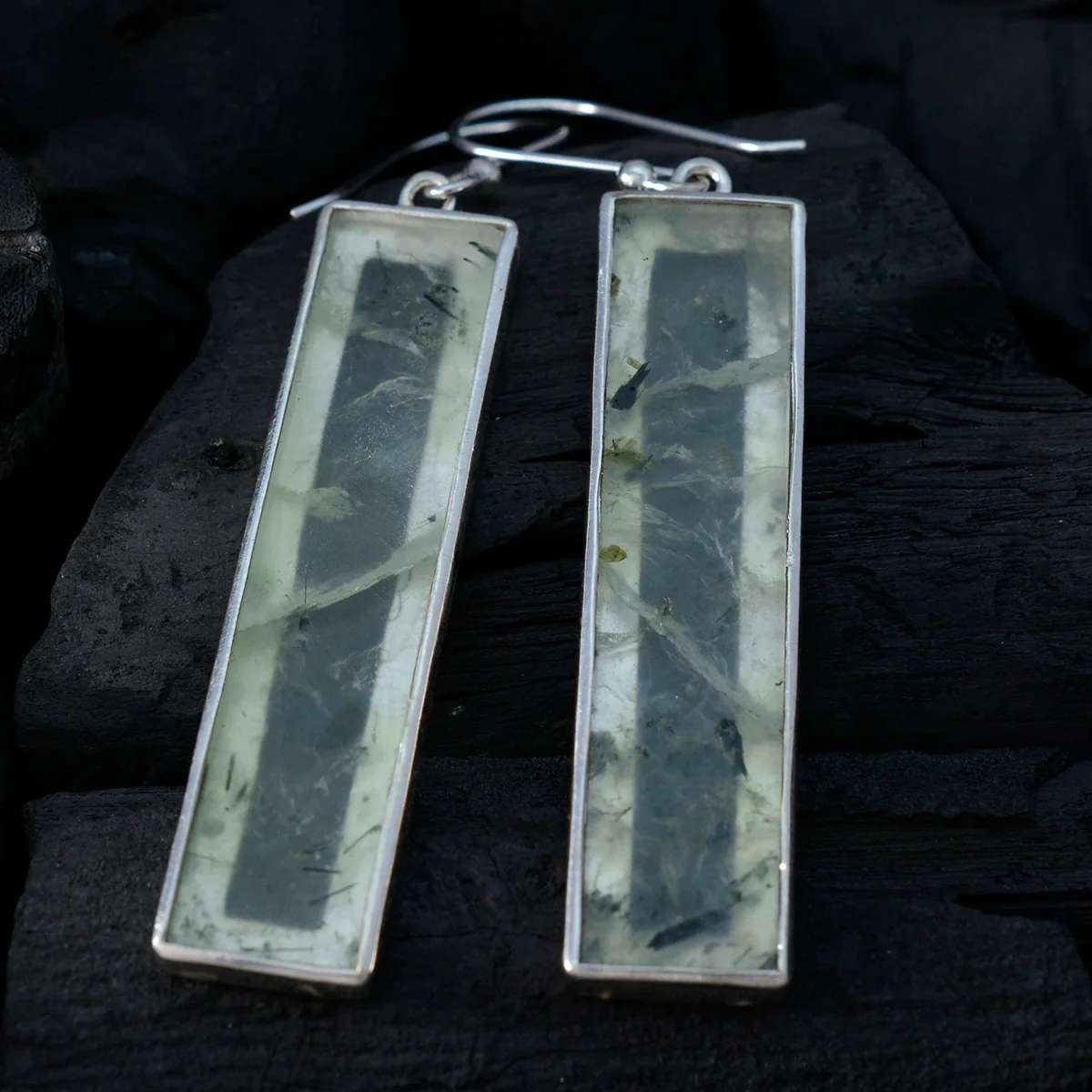 Prehnite Italian Ha-eun Solitaire Dangle Green 925 Sterling Silver Earring - Image 3