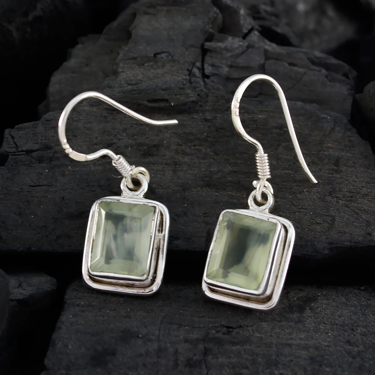 Prehnite Japanese Emi Solitaire Dangle Green Sterling Silver Earring - Image 3