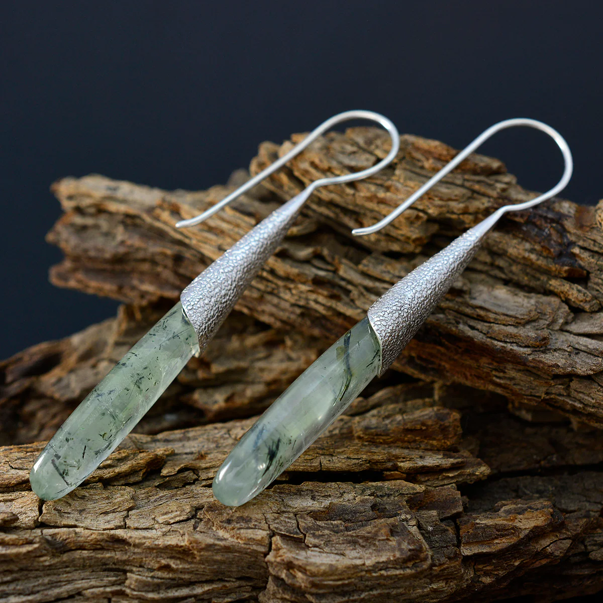 Prehnite Middle Eastern Rina Solitaire Dangle Green Silver Earring - Image 2