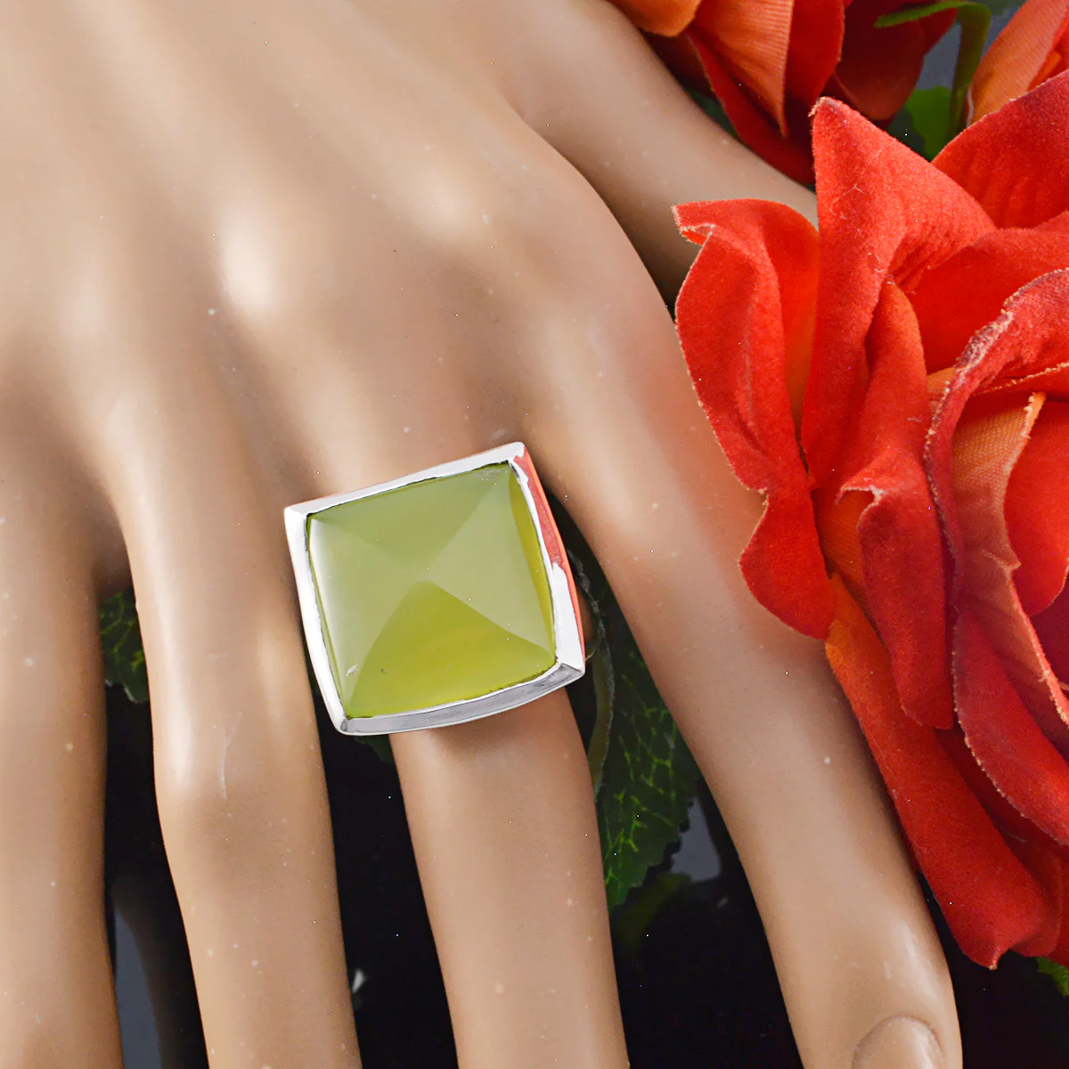 Prehnite Solitaire Egyptian 925 Silver Green Gemstone Statement Victorian Ring Jewelry - Image 5