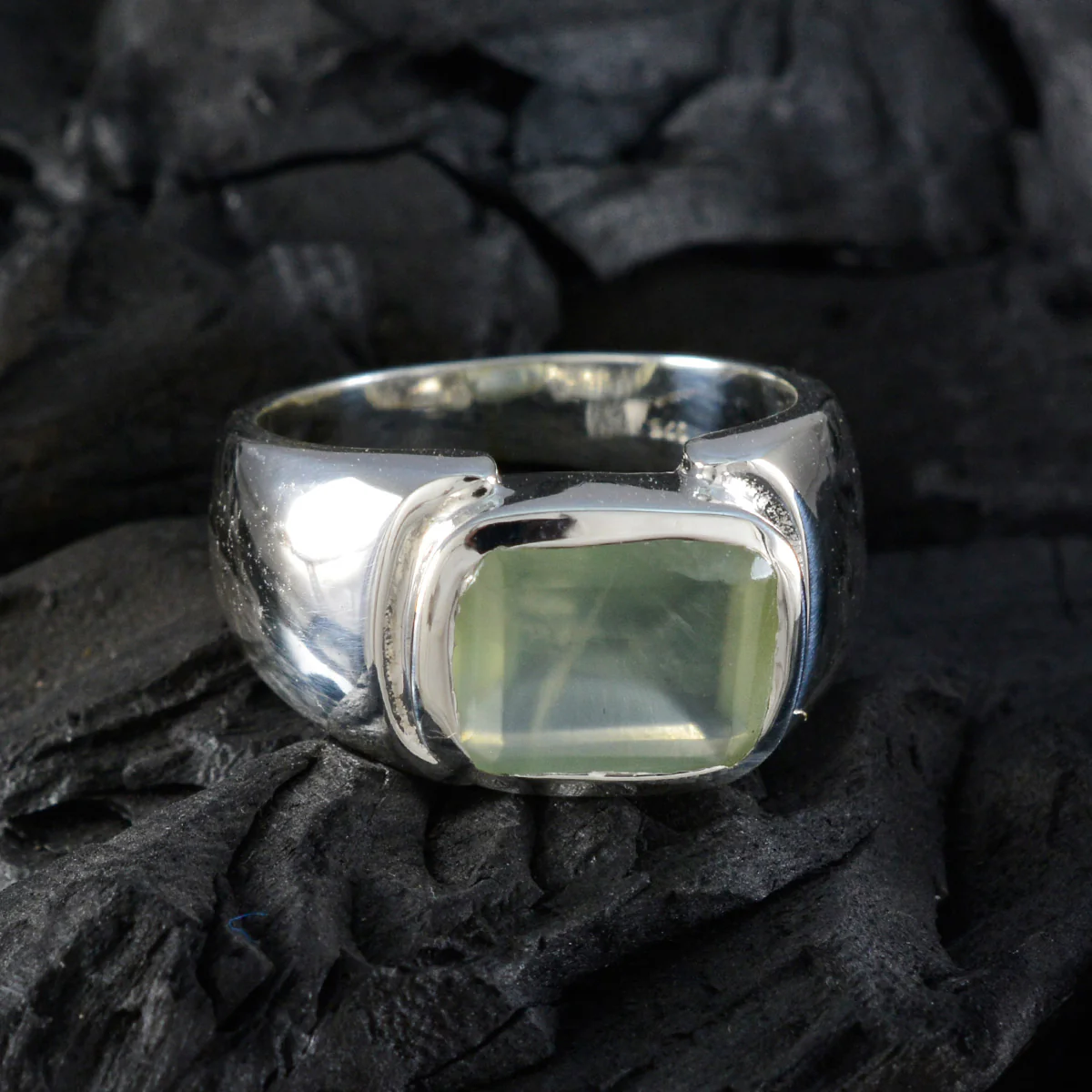 Prehnite Solitaire Egyptian Silver Green Gemstones Essential Modern Ring Jewelry - Image 4