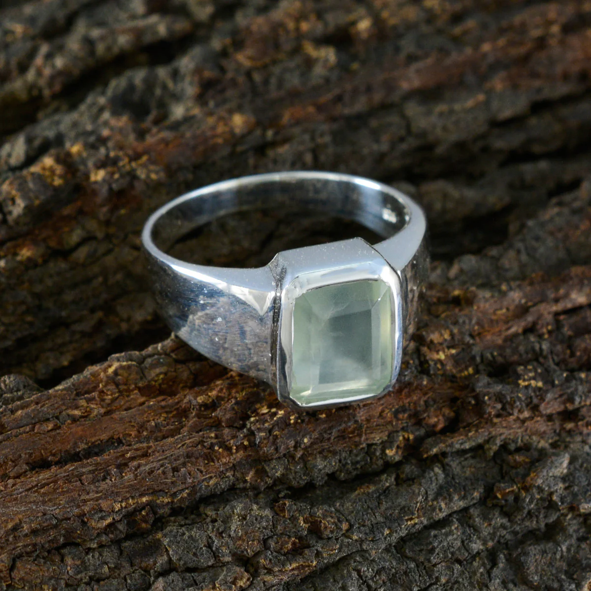 Prehnite Solitaire French 925 Silver Green Gems Mid-weight Signet Ring Jewelry - Image 4