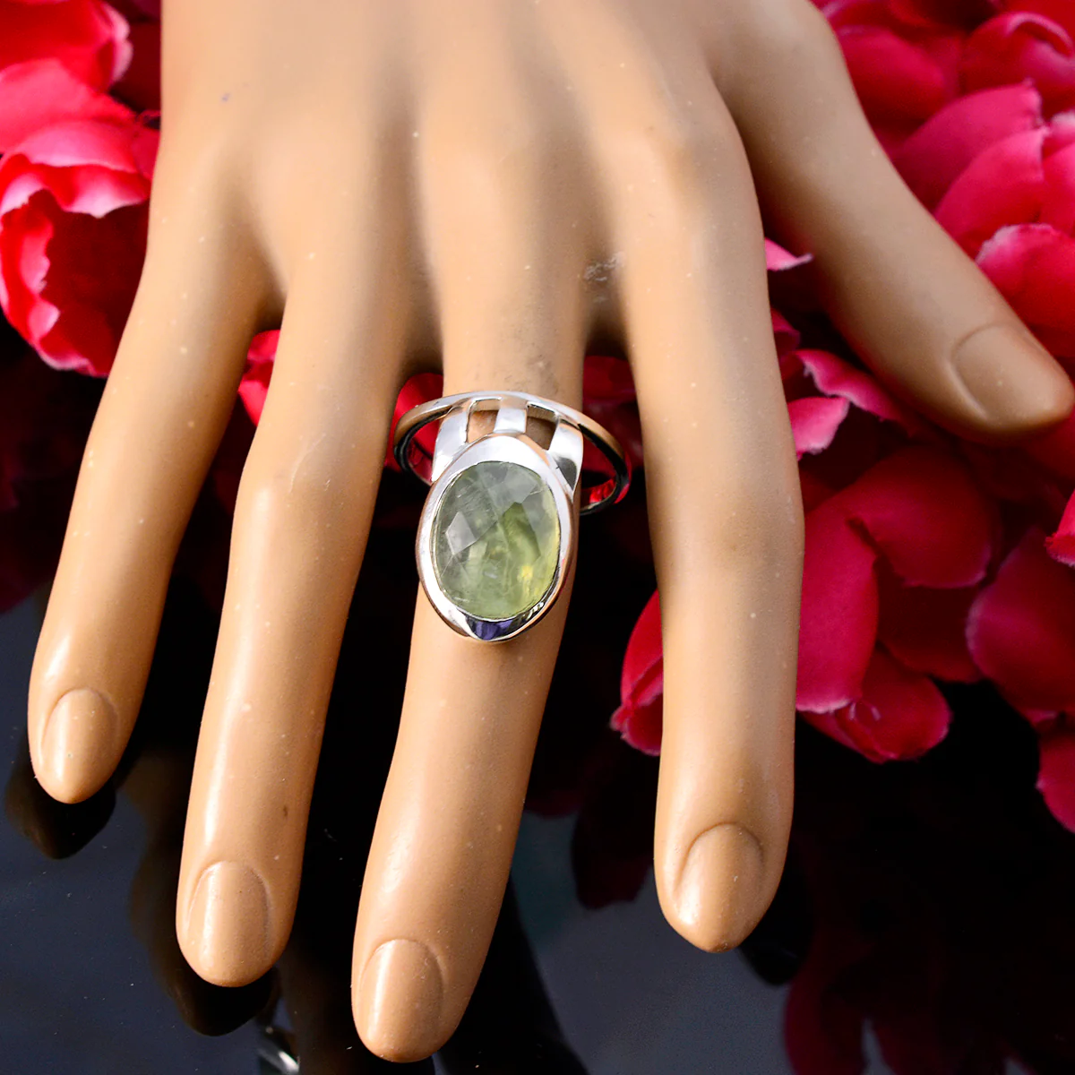 Prehnite Solitaire French 925 Silver Green Gemstones Essential Signet Ring Jewellery - Image 3