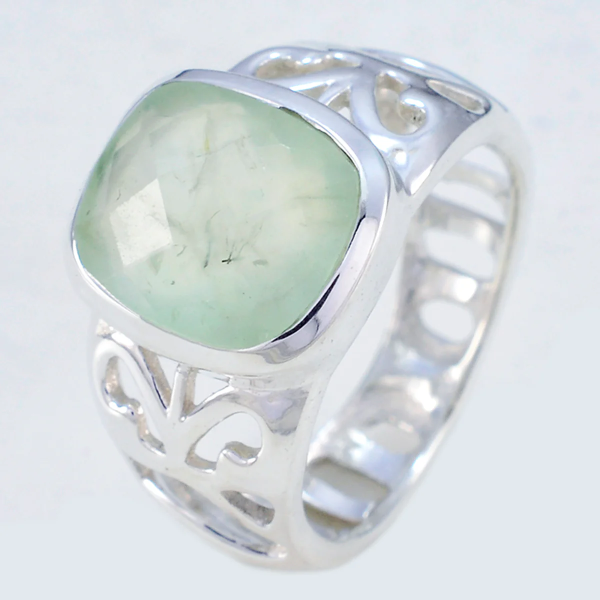 Prehnite Solitaire Latin American 925 Sterling Silver Green Gems Minimal Filigree Ring Jewelry - Image 2