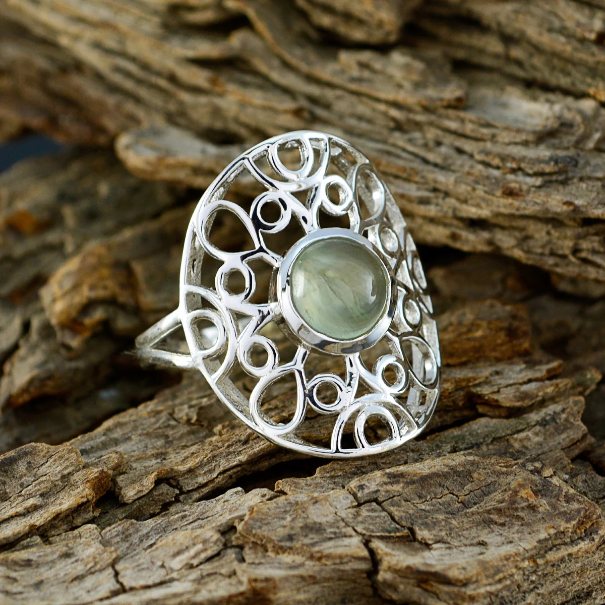 Prehnite Solitaire Mexican 925 Silver Green Gemstone Minimal Filigree Ring Jewellery - Image 4
