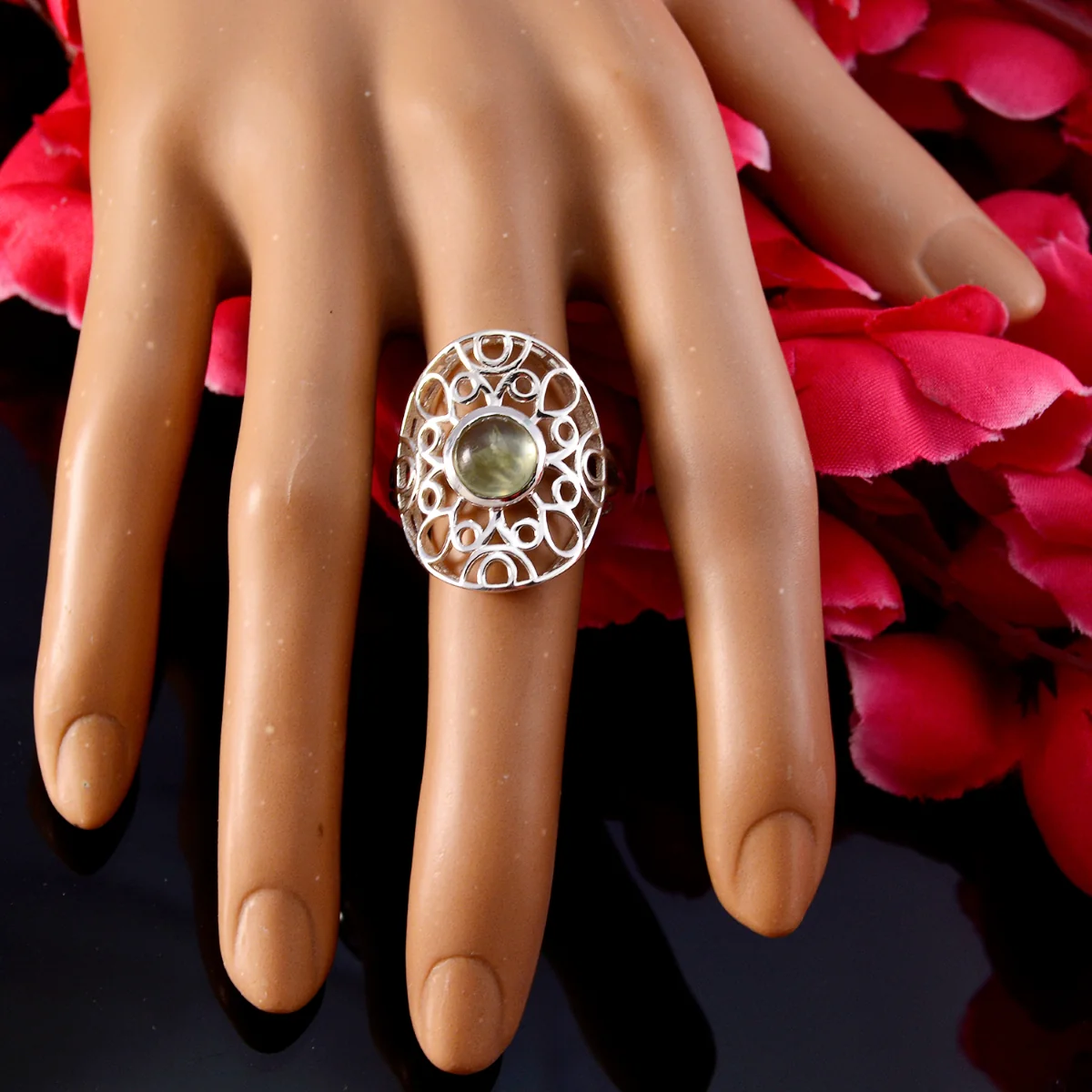 Prehnite Solitaire Mexican 925 Silver Green Gemstone Minimal Filigree Ring Jewellery - Image 6