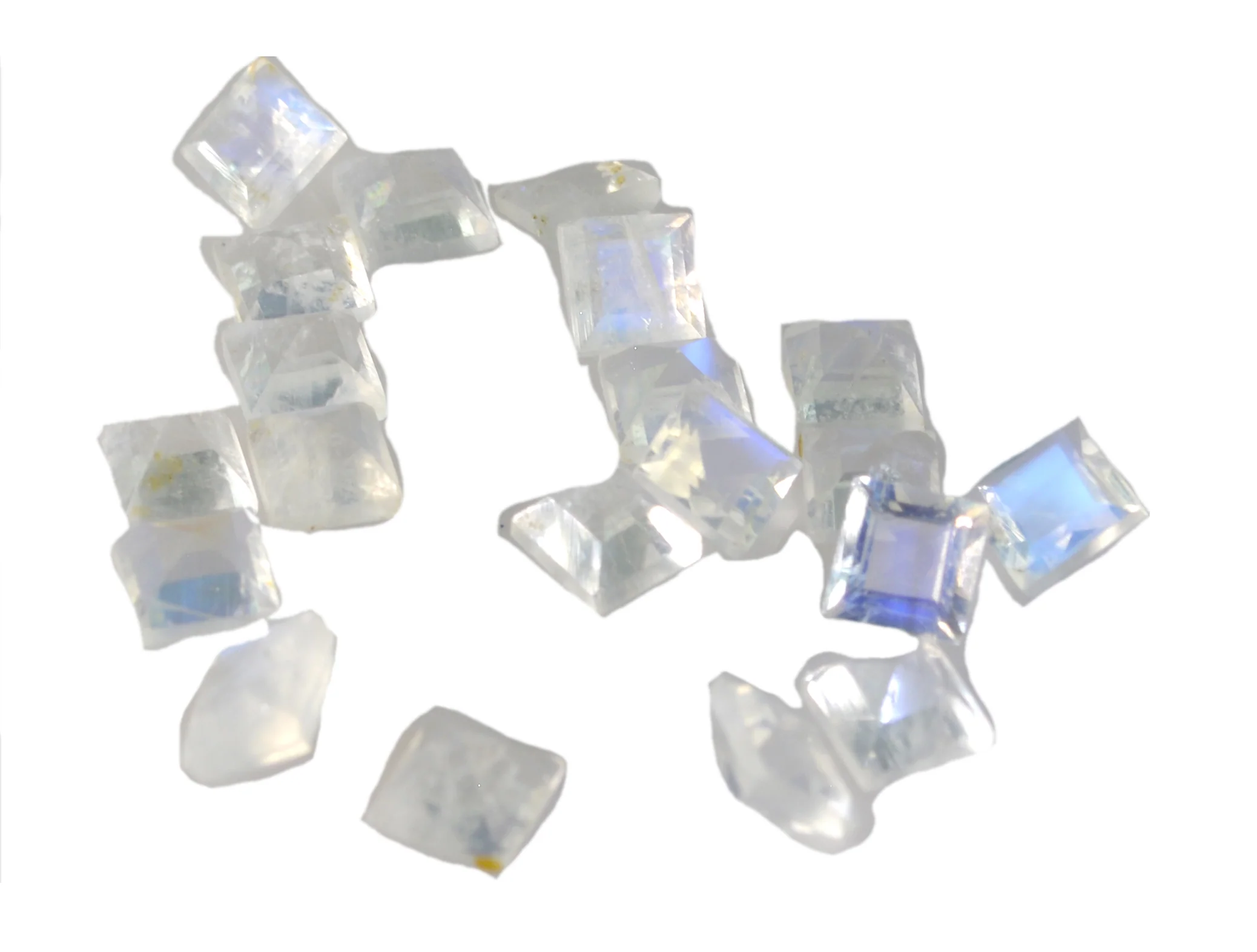Rainbow Moonstone 10PC Tiny 3x3 MM Square Faceted White Fiery Semi Precious Loose Gemstone - Image 2