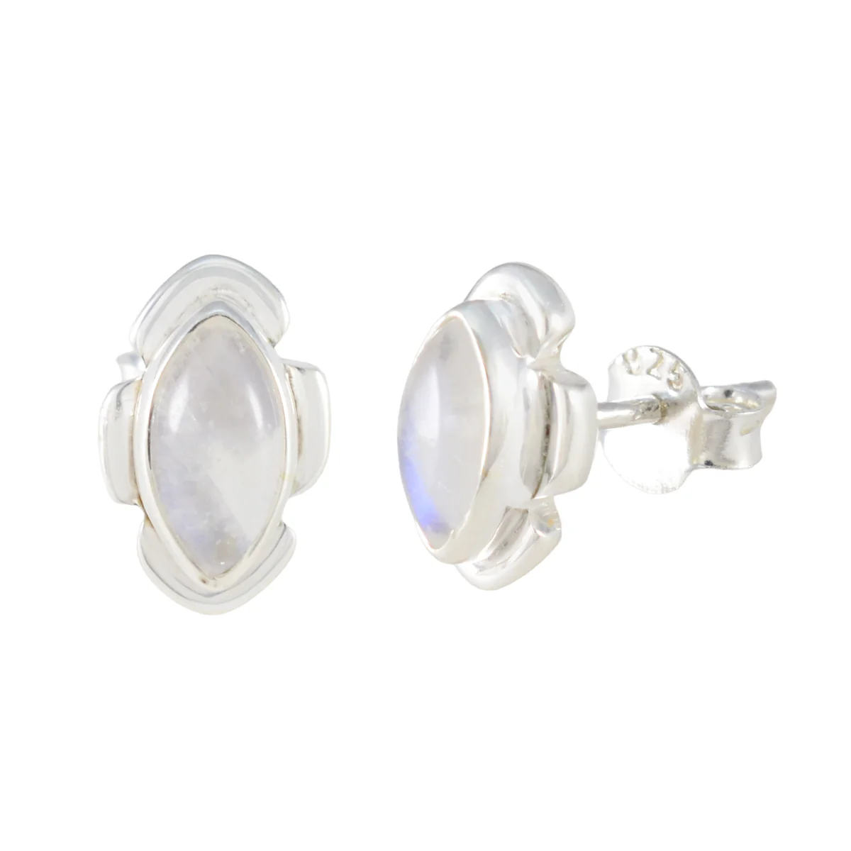 Rainbow Moonstone African Luisa Solitaire Stud White Silver Earring - Image 2