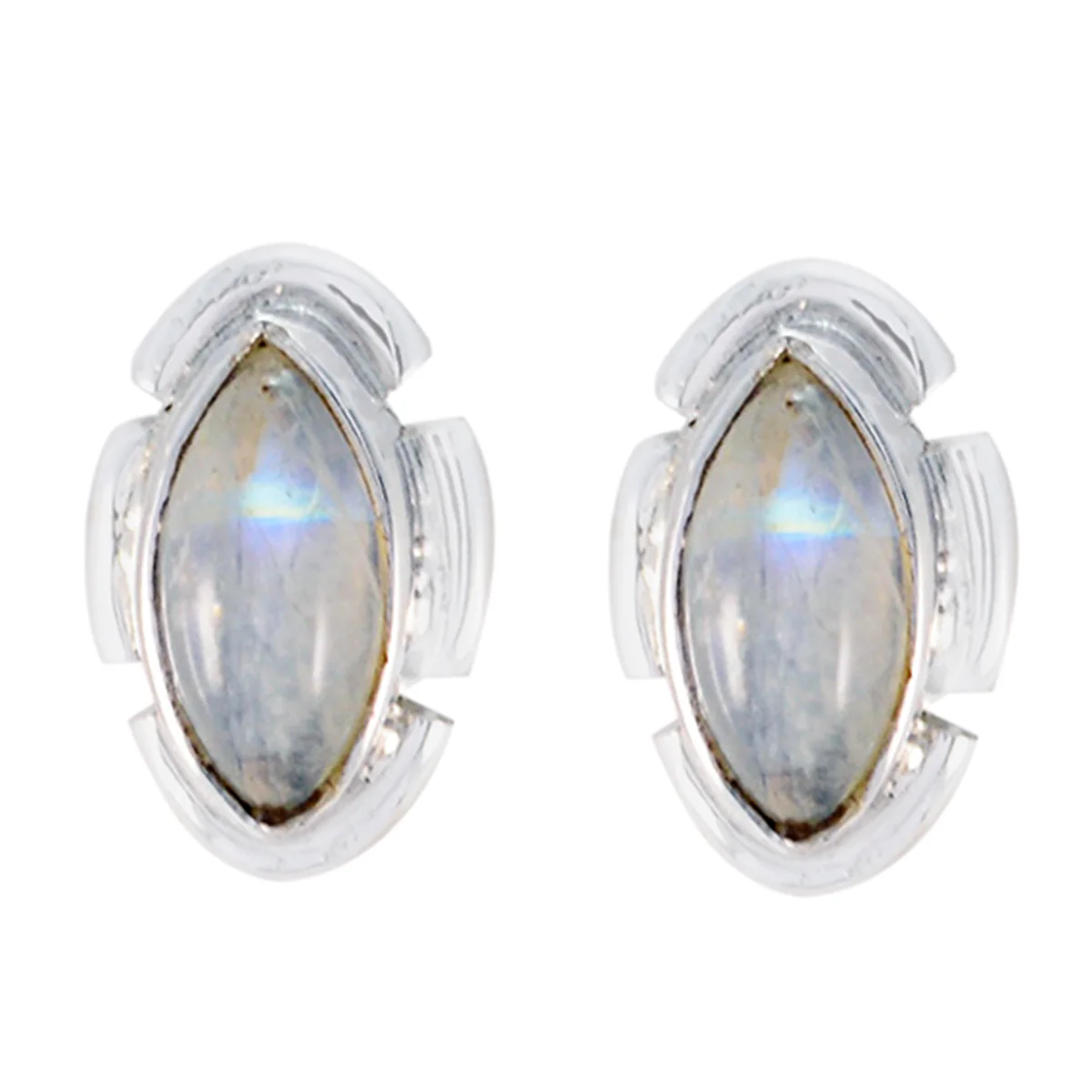 Rainbow Moonstone African Luisa Solitaire Stud White Silver Earring - Image 3