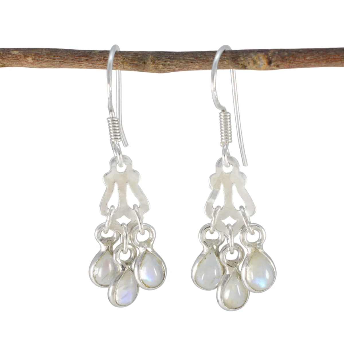Rainbow Moonstone American María multiple Dangle White 925 Silver Earring