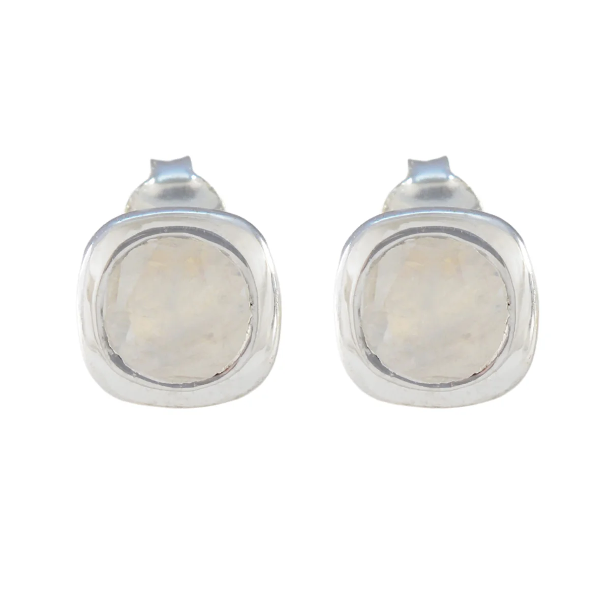 Rainbow Moonstone American María Solitaire Stud White Sterling Silver Earring