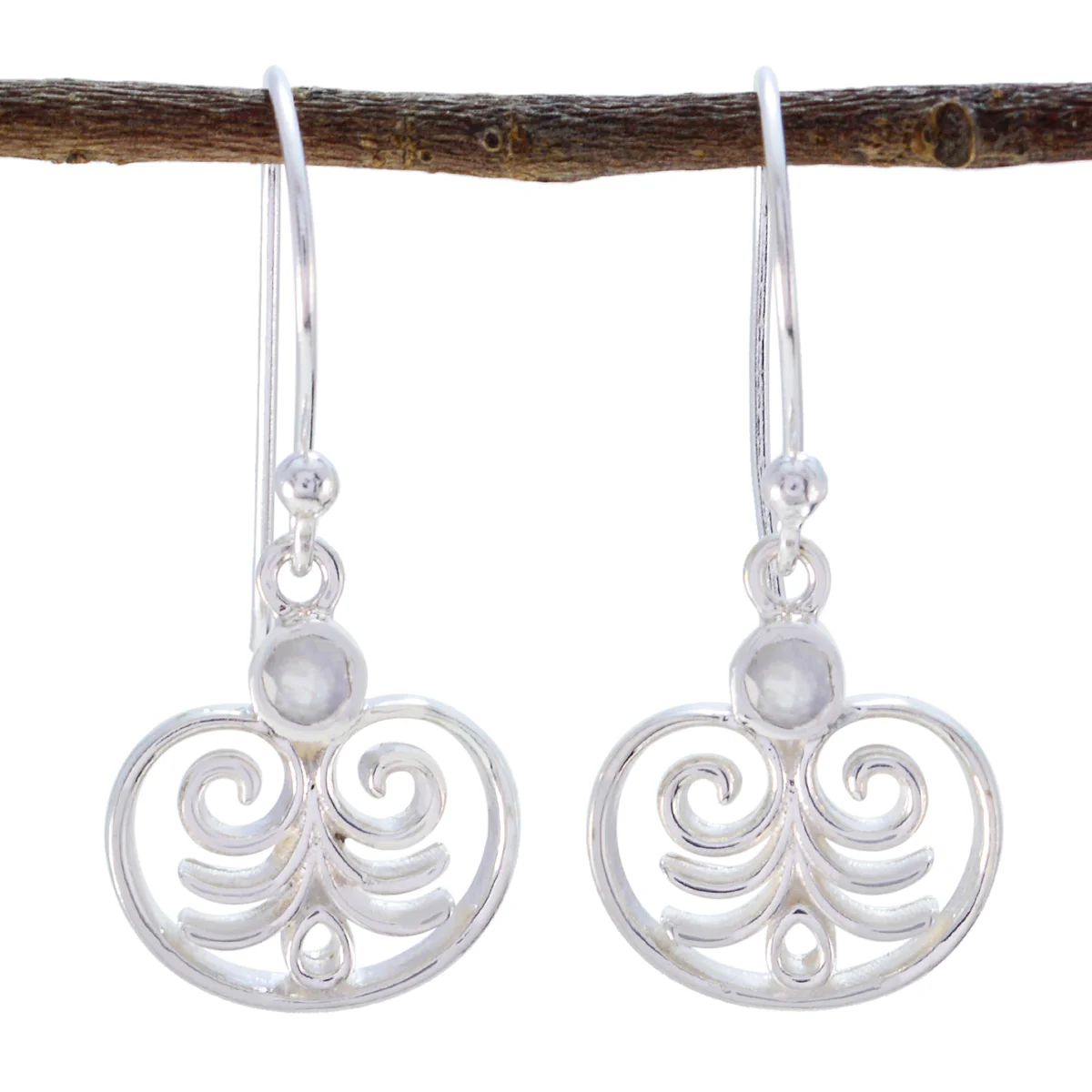 Rainbow Moonstone Australian Rebeca Solitaire Dangle White Sterling Silver Earring