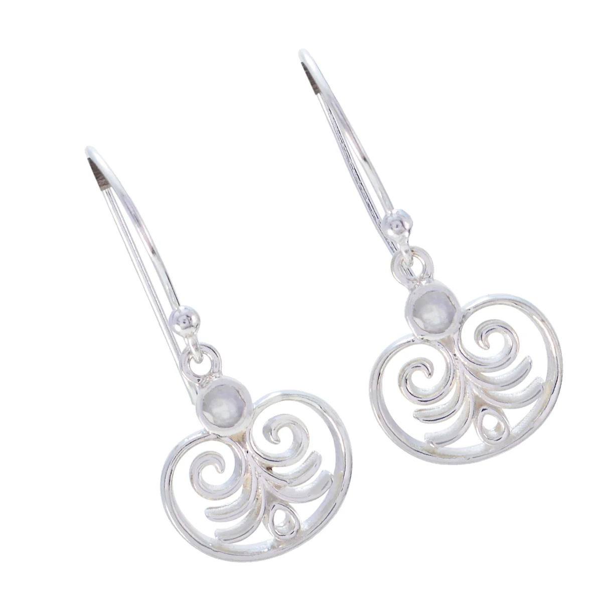Rainbow Moonstone Australian Rebeca Solitaire Dangle White Sterling Silver Earring - Image 3