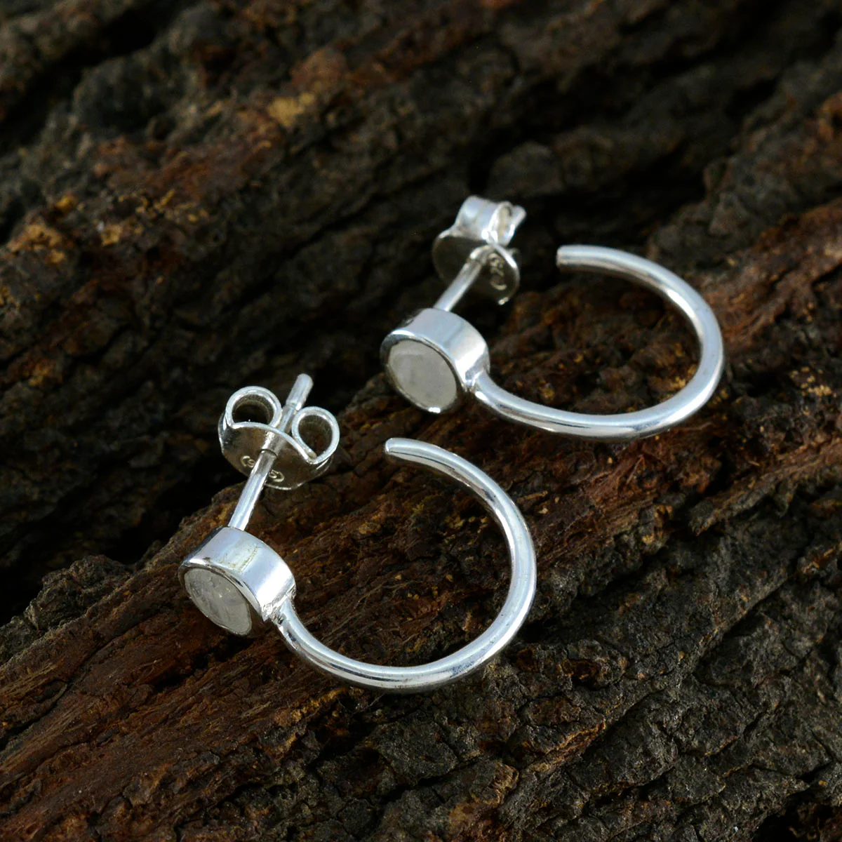 Rainbow Moonstone Egyptian Ivy Solitaire Stud White 925 Silver Earring - Image 3
