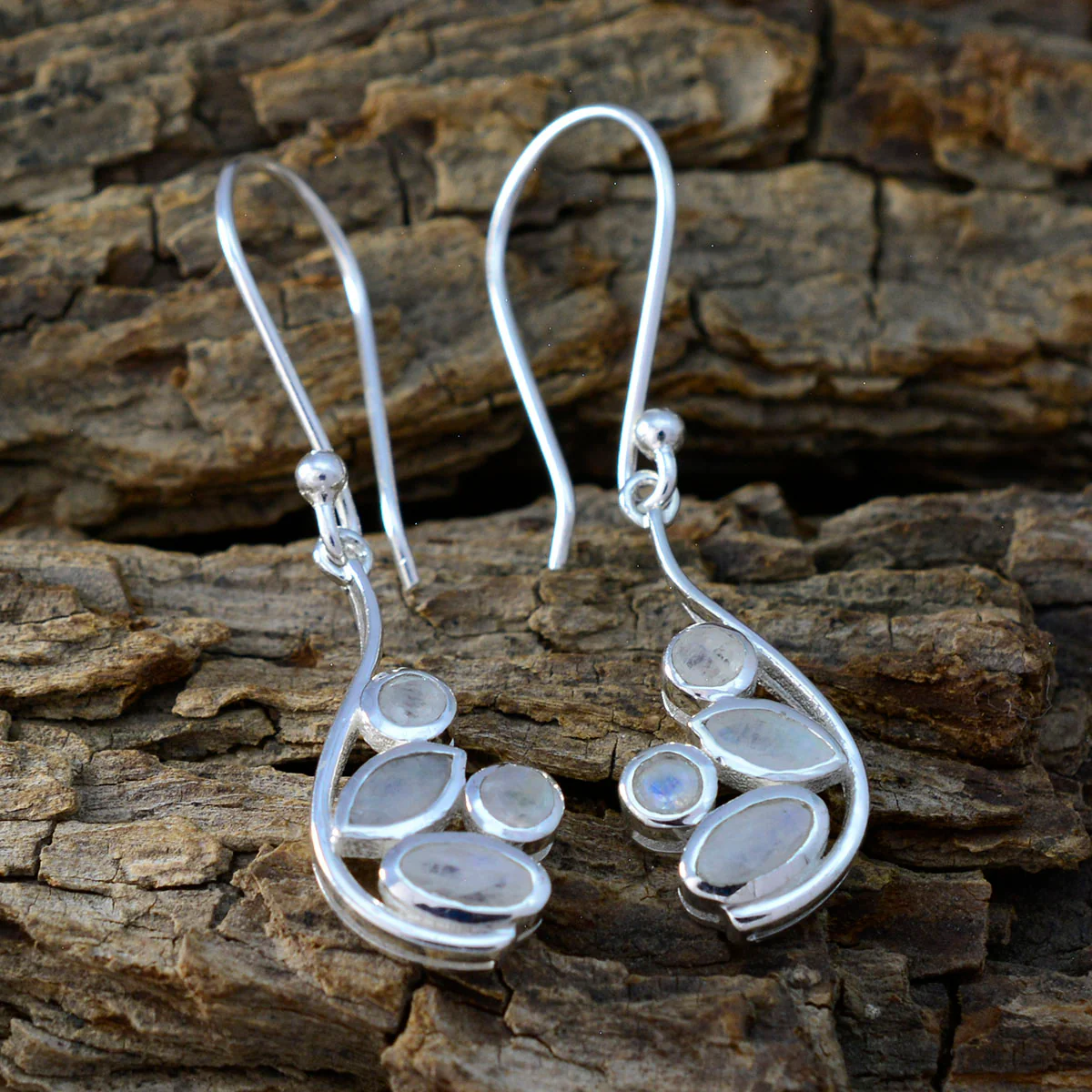 Rainbow Moonstone French Aurora multiple Dangle White 92.5 Silver Earring - Image 3