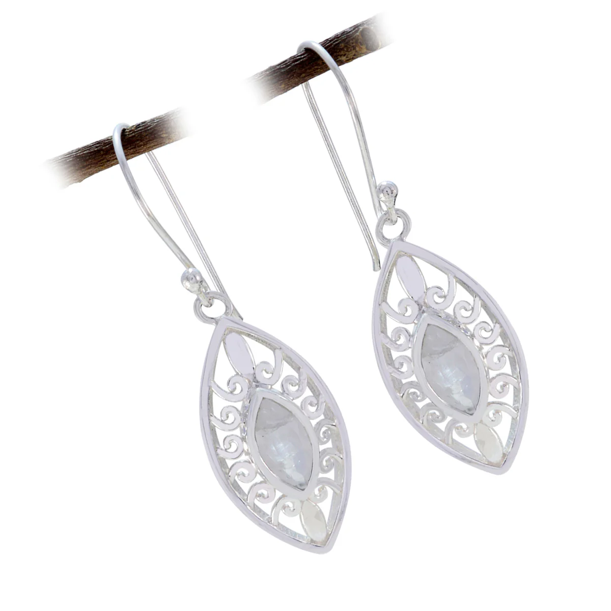 Rainbow Moonstone French Sara Solitaire Dangle White 92.5 Silver Earring - Image 3