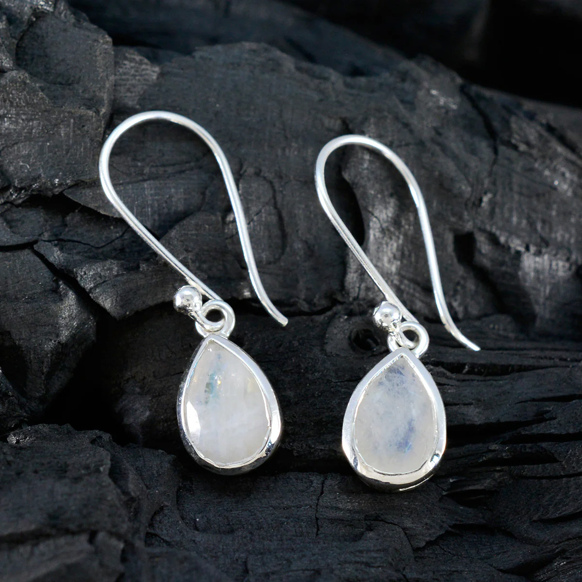Rainbow Moonstone German Hana Solitaire Dangle White 925 Sterling Silver Earring - Image 4