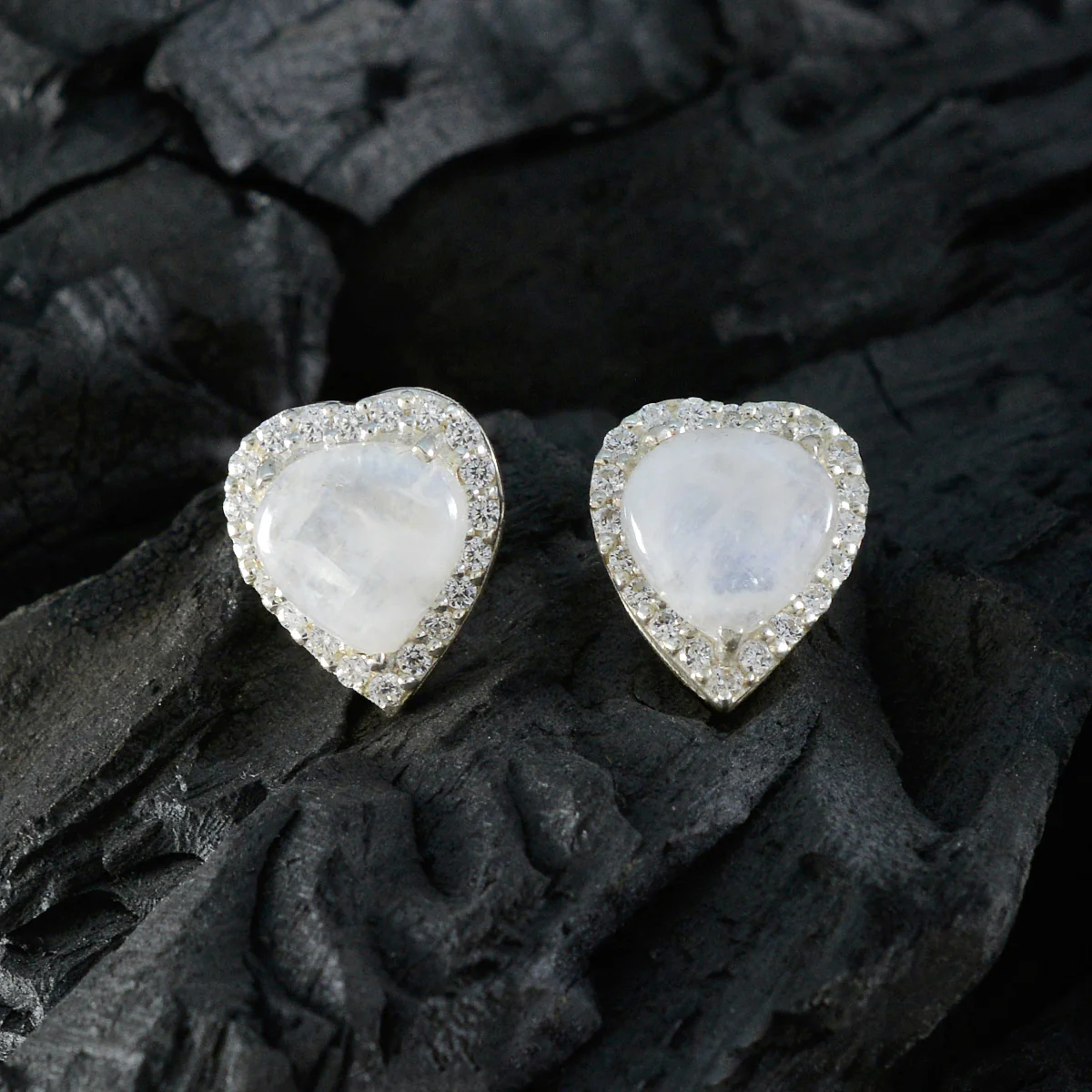 Rainbow Moonstone German Inès multiple Stud White Sterling Silver Earring - Image 4