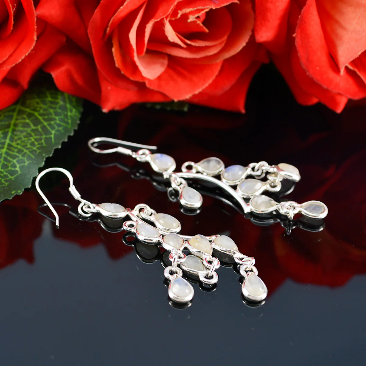 Rainbow Moonstone German Ji-eun multiple Dangle White 925 Sterling Silver Earring - Image 2