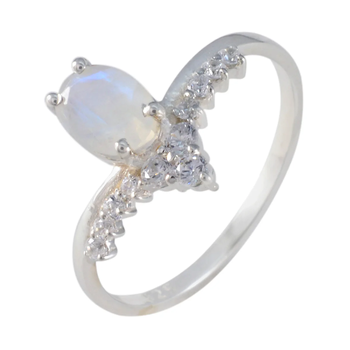 Rainbow Moonstone Halo Korean 92.5 Silver White Gemstone Delicate Sophisticated Ring Jewellery - Image 2