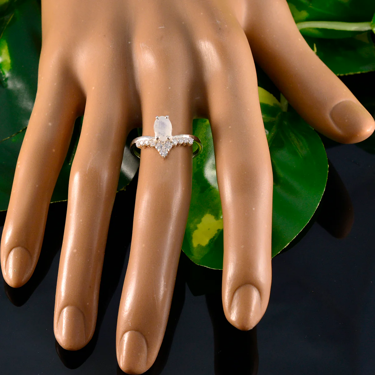Rainbow Moonstone Halo Korean 92.5 Silver White Gemstone Delicate Sophisticated Ring Jewellery - Image 5