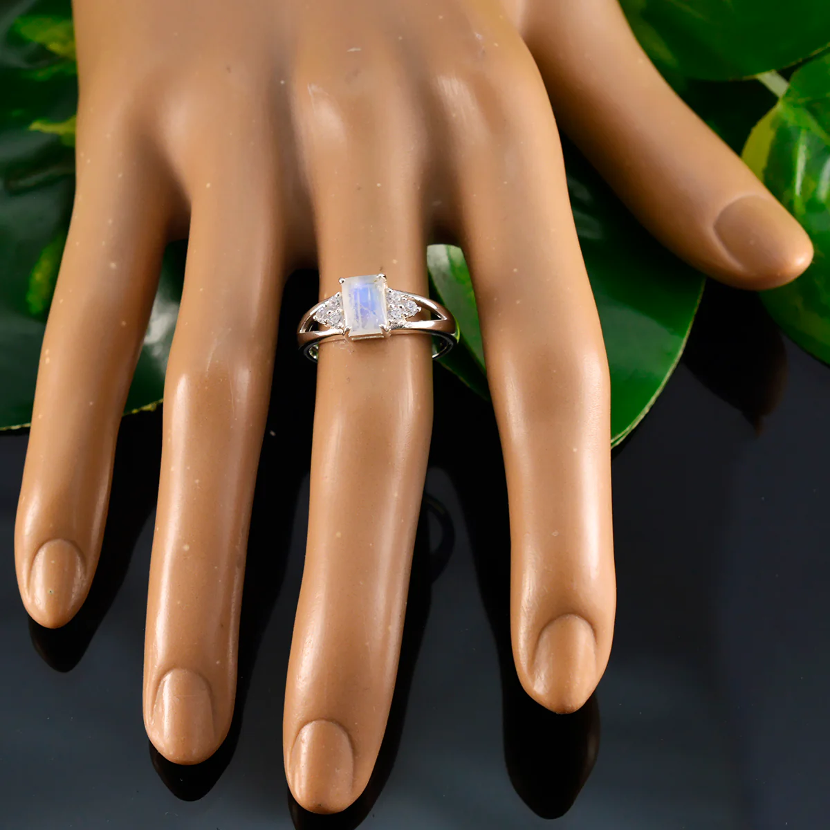 Rainbow Moonstone Halo Turkish 925 Sterling Silver White Gems Dainty Fairytale Ring Jewelry - Image 5