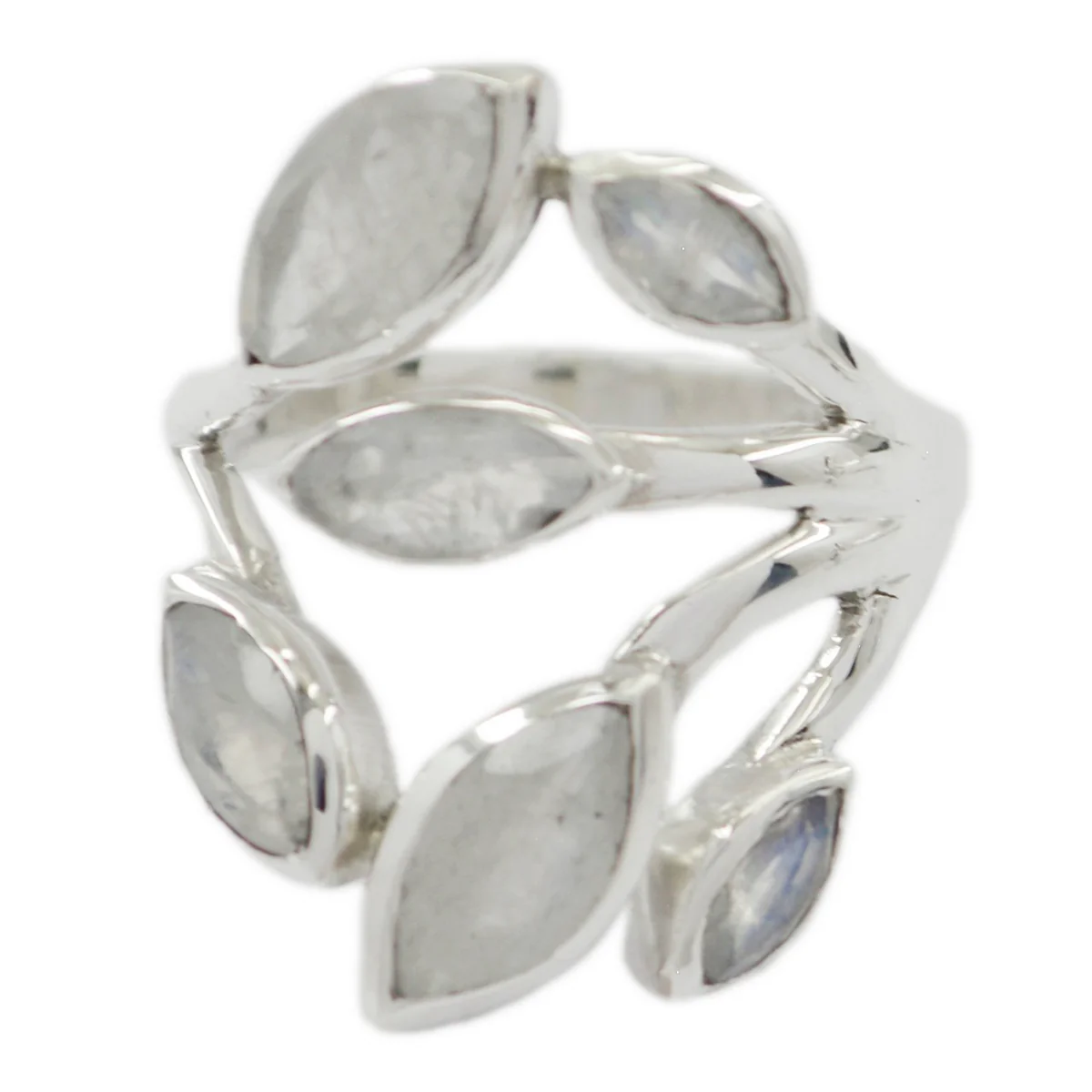 Rainbow Moonstone Hexa French 92.5 Silver White Gemstones Versatile Leafy Ring Jewelry - Image 2