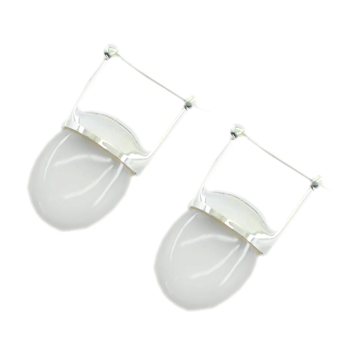 Rainbow Moonstone Italian Ivana Solitaire Dangle White Sterling Silver Earring - Image 3