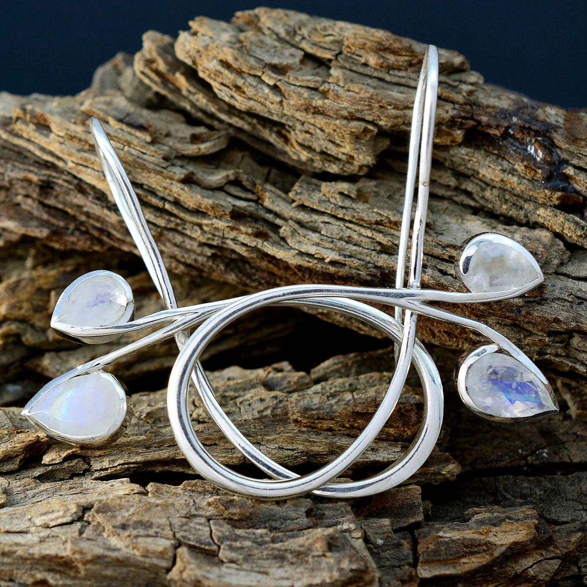 Rainbow Moonstone Japanese Seo-yeon multiple Dangle White 92.5 Silver Earring - Image 3