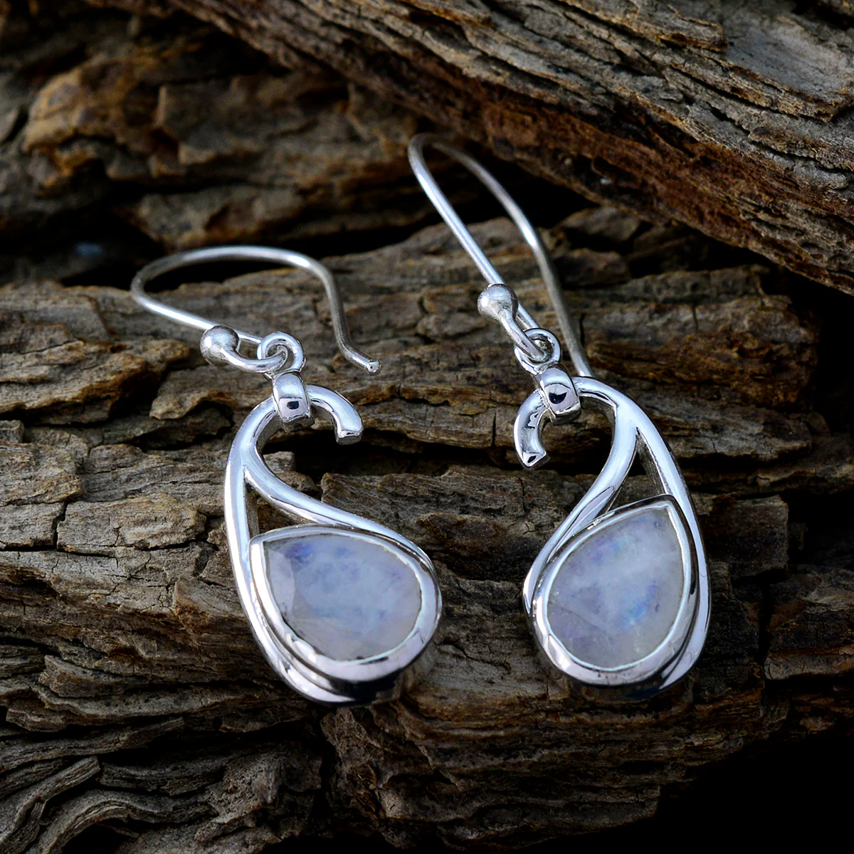Rainbow Moonstone Korean Addison Solitaire Dangle White Sterling Silver Earring - Image 3