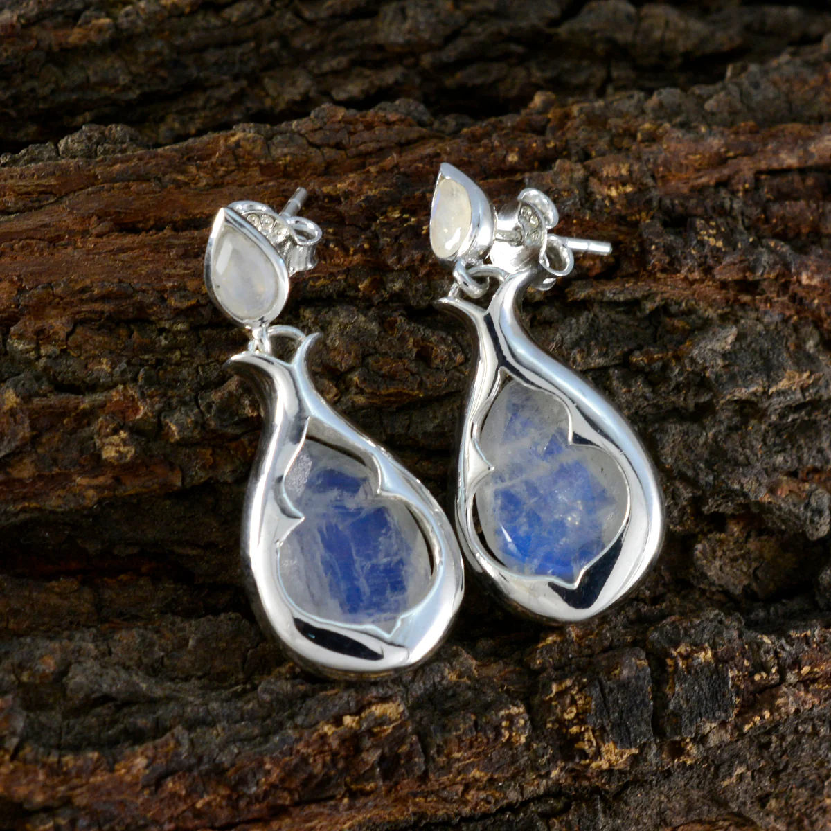 Rainbow Moonstone Korean Isabel Toi et Moi Stud White 925 Silver Earring - Image 3