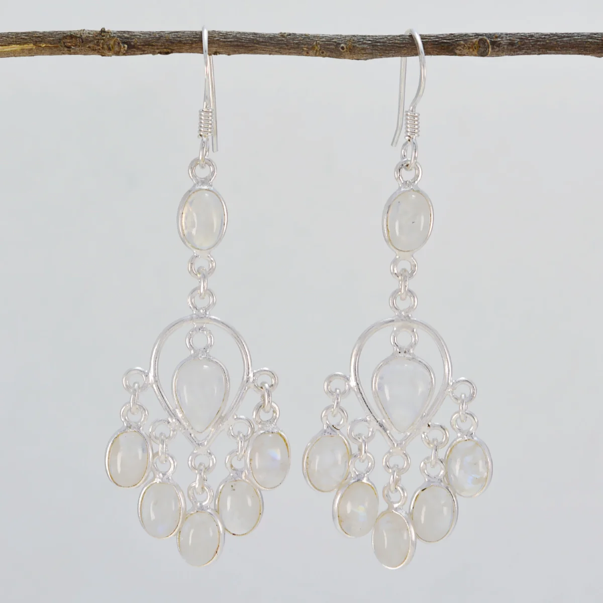 Rainbow Moonstone Korean Naomi multiple Dangle White 925 Sterling Silver Earring - Image 2