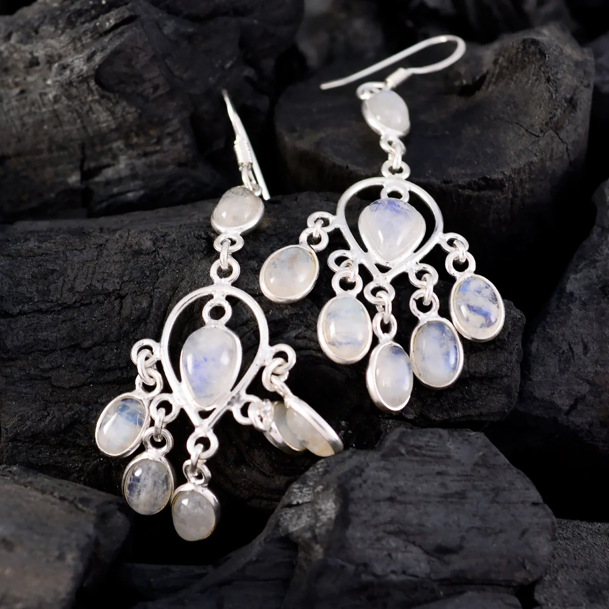Rainbow Moonstone Korean Naomi multiple Dangle White 925 Sterling Silver Earring - Image 4