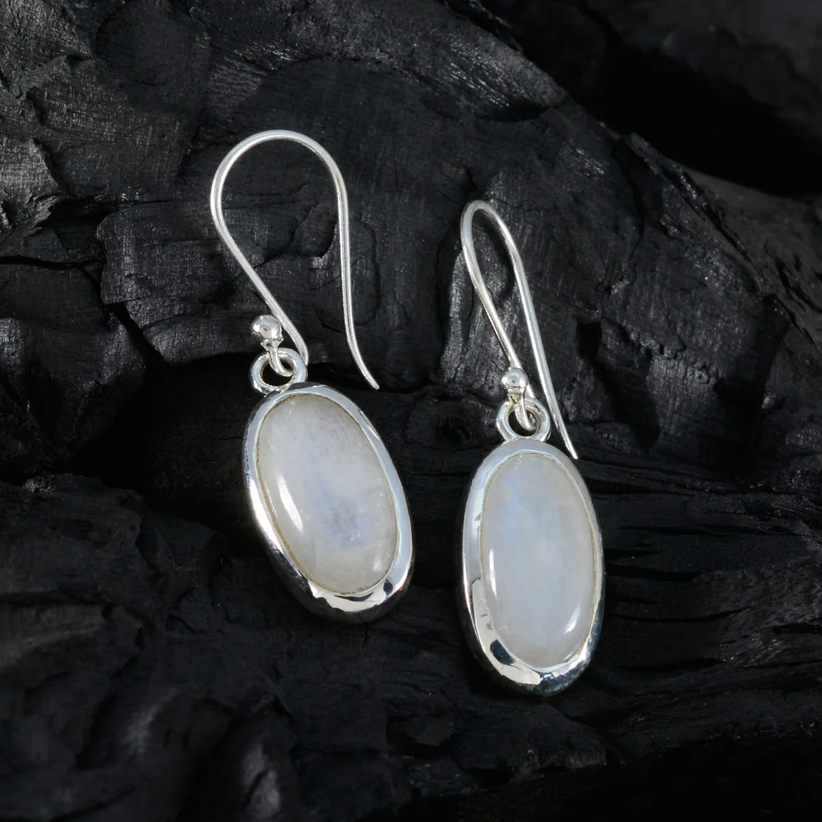 Rainbow Moonstone Latin American Lorena Solitaire Dangle White 92.5 Silver Earring - Image 2