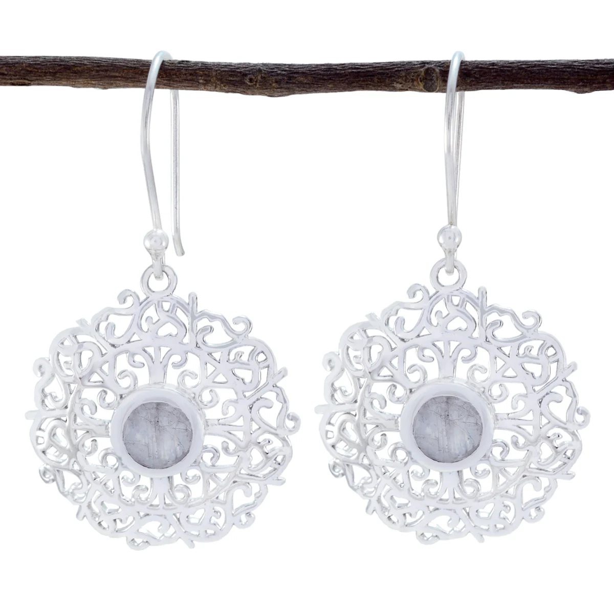 Rainbow Moonstone Latin American Mila Solitaire Dangle White 92.5 Silver Earring