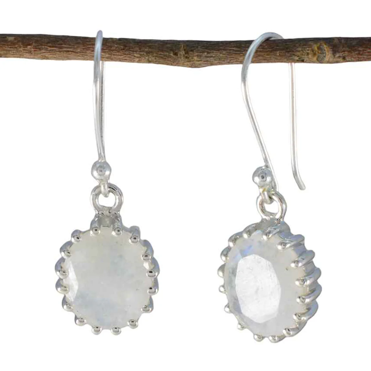 Rainbow Moonstone Mexican Amelia Solitaire Dangle White 925 Sterling Silver Earring