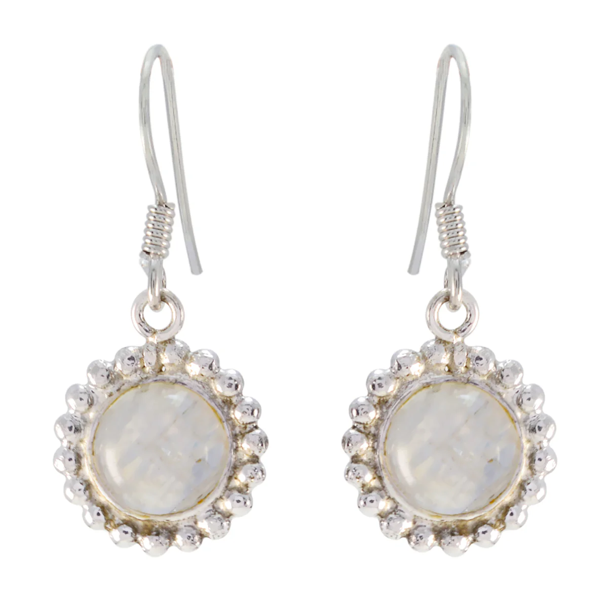 Rainbow Moonstone Mexican Rosa multiple Dangle White Sterling Silver Earring