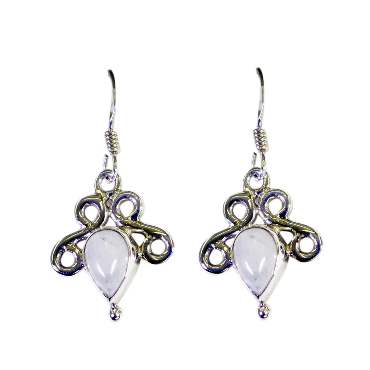 Rainbow Moonstone Middle Eastern Bruna multiple Dangle White 92.5 Silver Earring