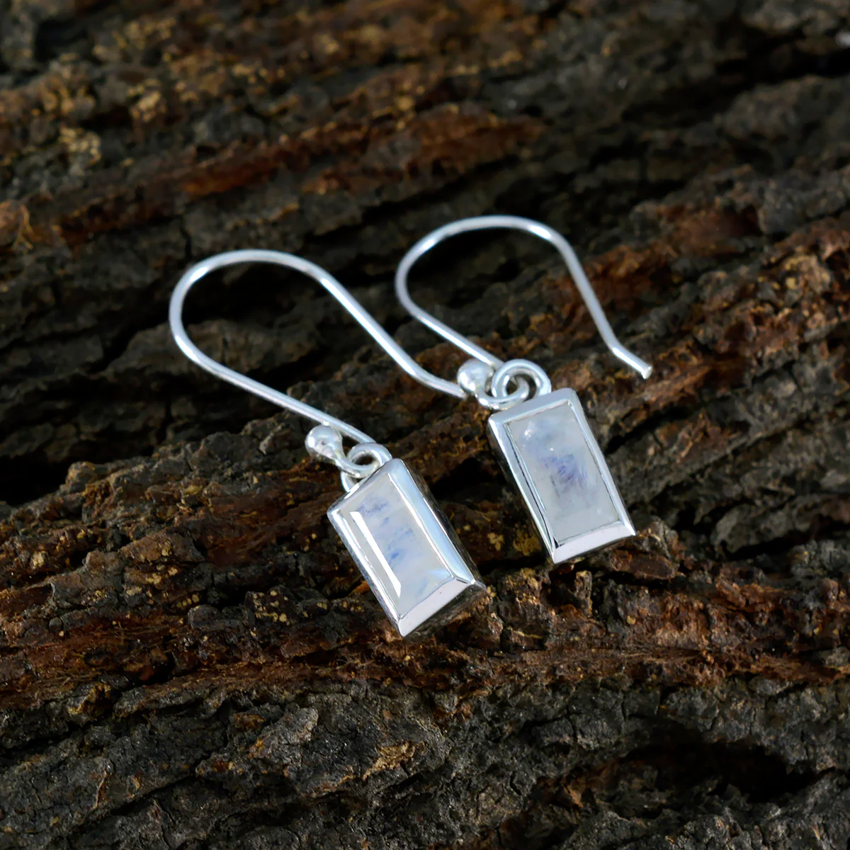Rainbow Moonstone Middle Eastern Maya Solitaire Dangle White 925 Silver Earring - Image 3