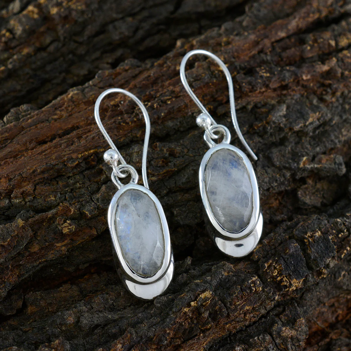 Rainbow Moonstone Moroccan Mariana Solitaire Dangle White 92.5 Silver Earring - Image 3