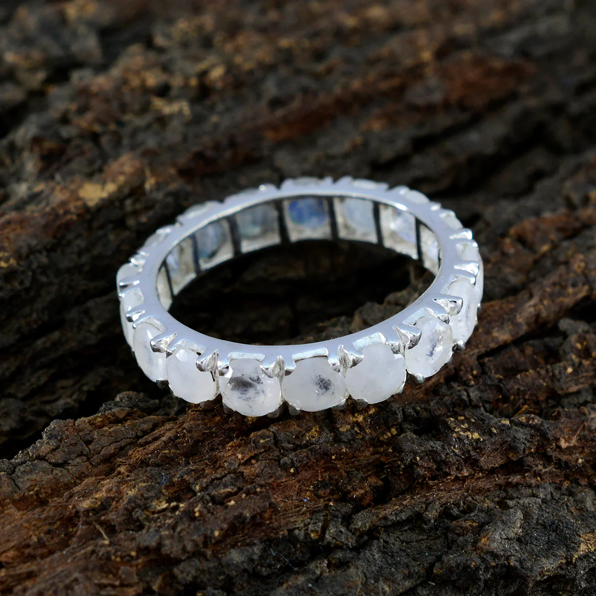 Rainbow Moonstone multiple German Silver White Gems Featherlight Eternity Band Jewellery - Image 3