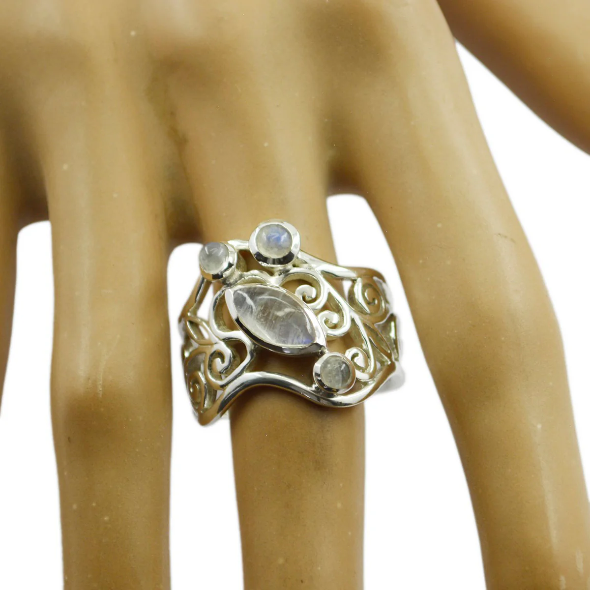 Rainbow Moonstone quarter Spanish 925 Sterling Silver White Gemstone Essential Filigree Ring Jewelry - Image 2