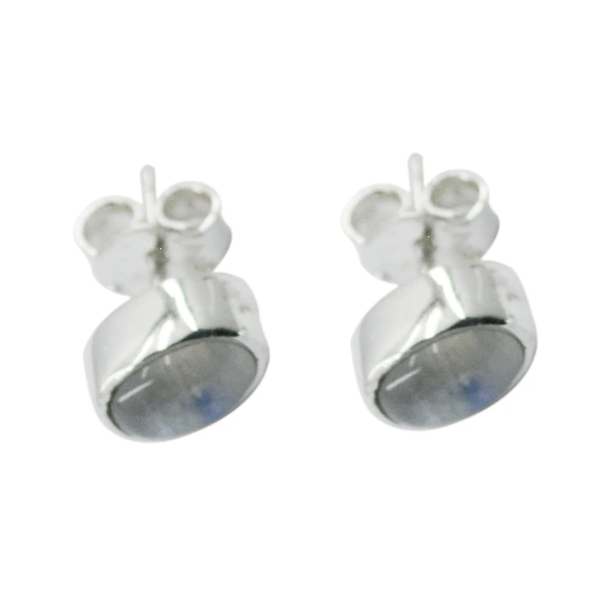 Rainbow Moonstone Russian María Solitaire Stud White Sterling Silver Earring - Image 3